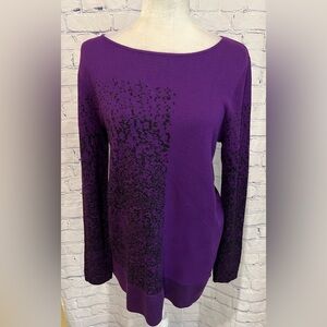 Grace Purple And Black Long Sleeve Rayon Polyester Blend Sweater Size Large